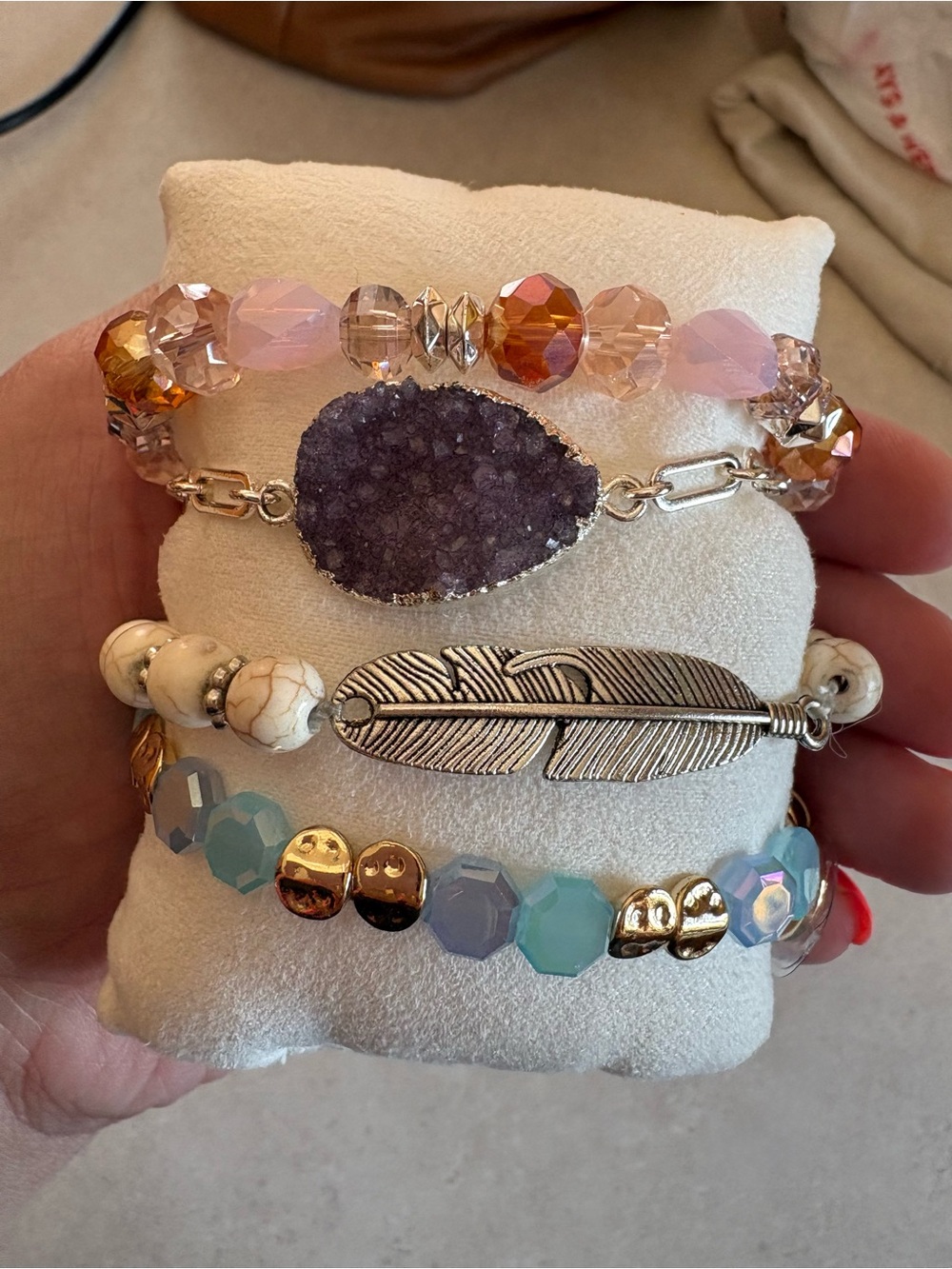 Pink and Purple Druzy Stackable Bracelet Set